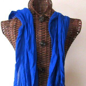 Royal Blue Scarf Voile Cotton Twisted 17x71in Gauzy All Seasons Wash Dry
